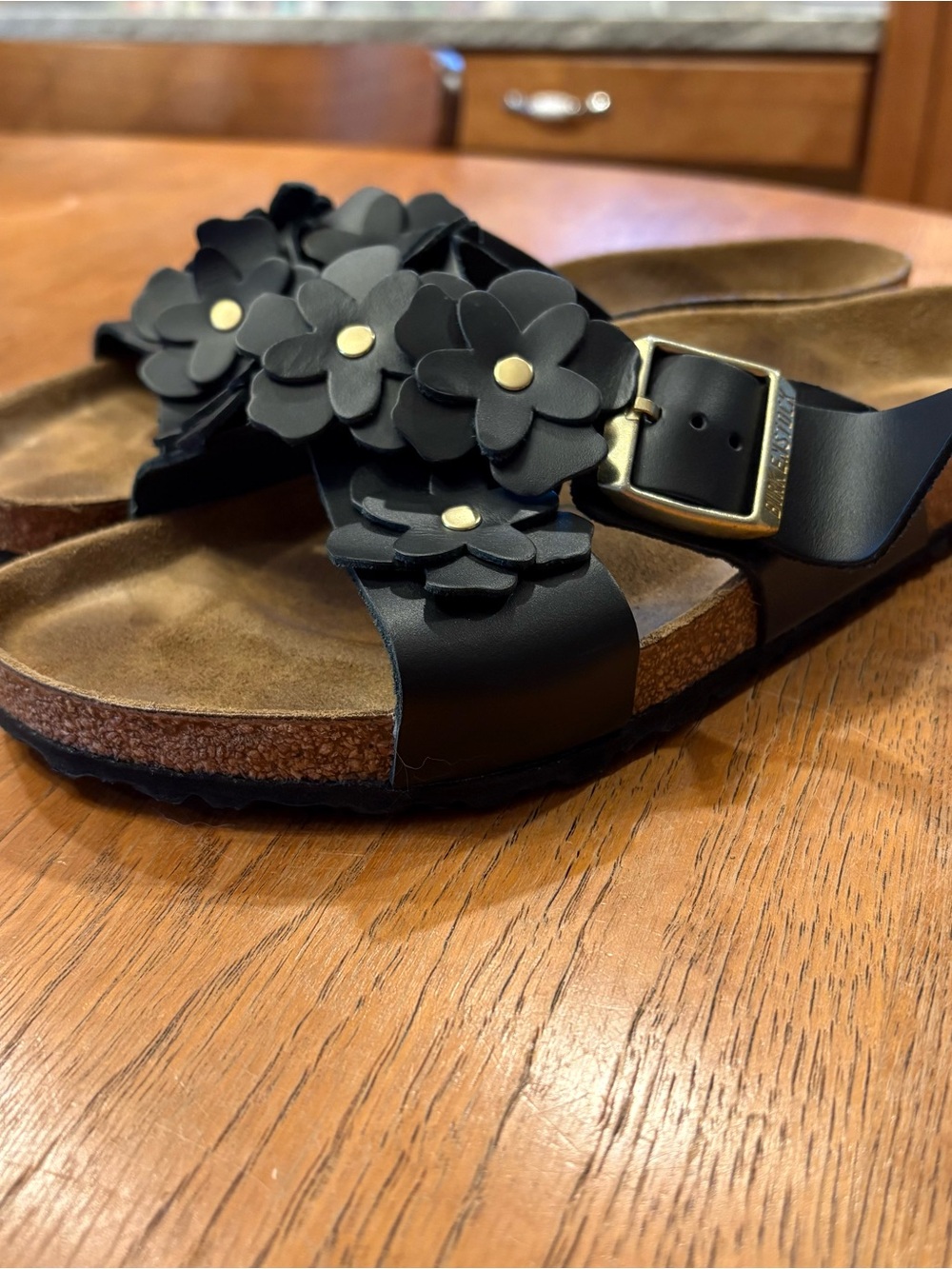 Birkenstock ; Women’s Black Floral Cork Footbed Sandals - Picture 2 of 4